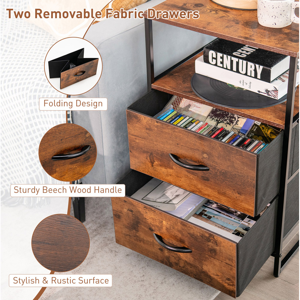 Costway 2 Drawer Single Shelf Rustic Brown Storage Unit Image 7
