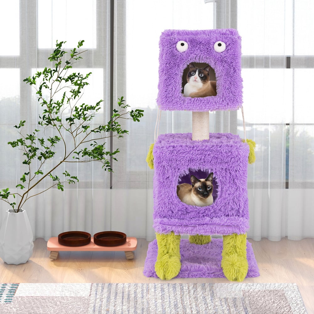 Costway Purple Monster Themed Cat Tower with 2 Private Condos 111cm Image 2