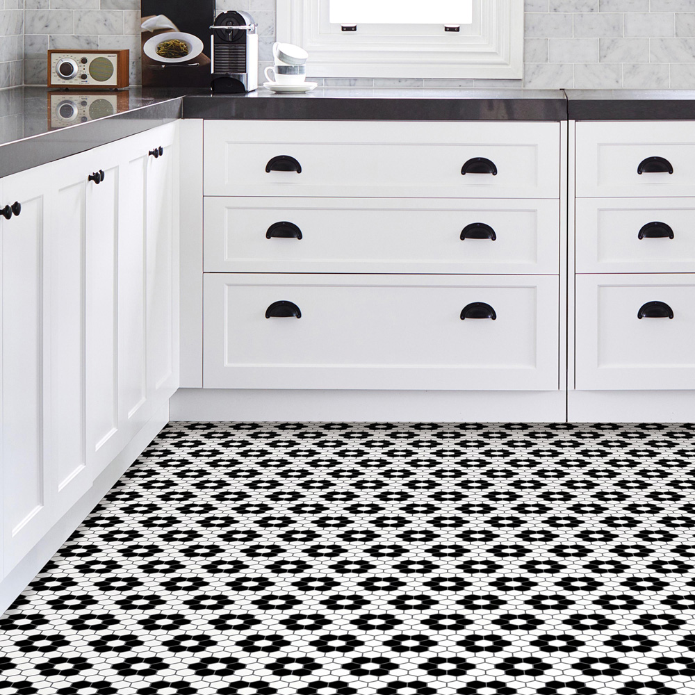 Floorpops Biscotto Black and White Peel and Stick Floor Tile 30.48 x 30.48cm 10 Pack Image 6