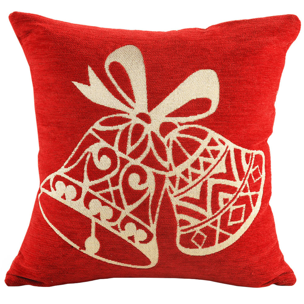 Noel Square Red Merry Bells Cotton Chenille Cushion 56 x 56cm Image 1