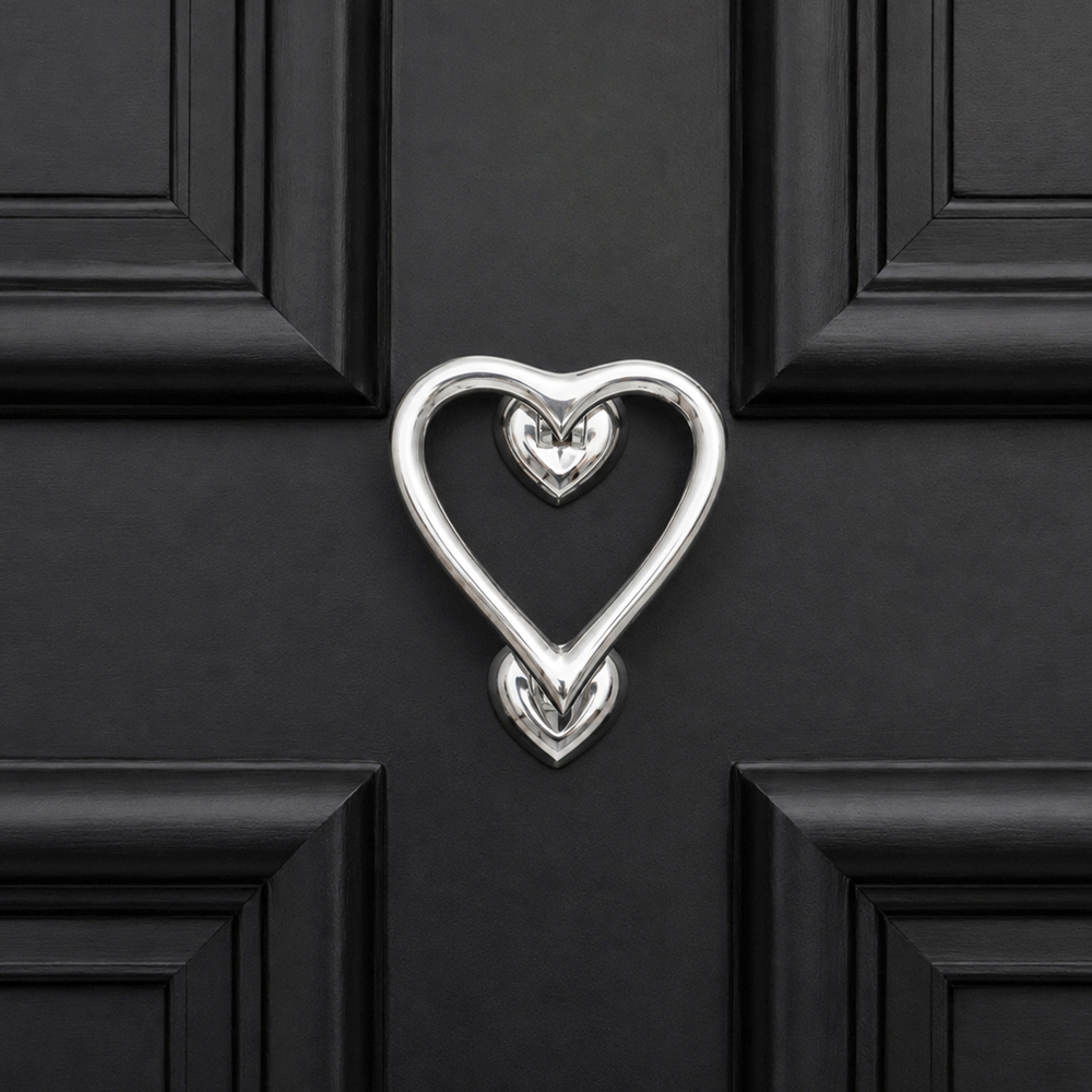 Spira Brass Polished Chrome Heart Door Knocker Image 2