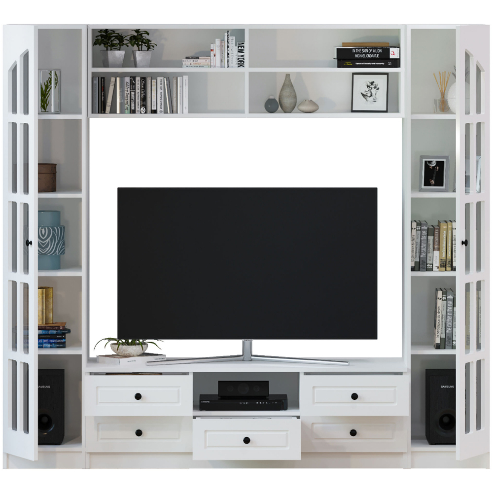 Evu Maison 2 Door 5 Drawer White TV Unit Image 4