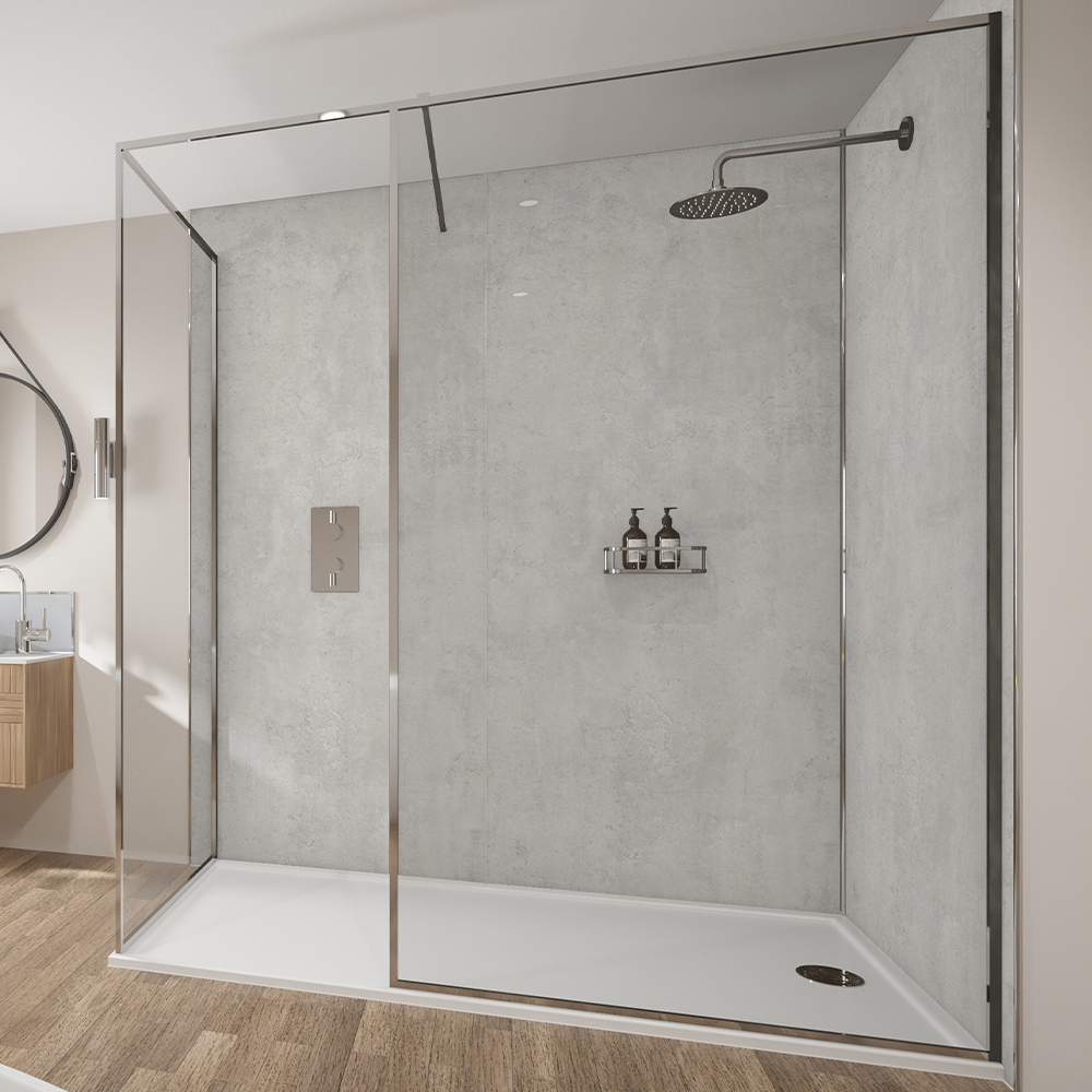 Wetwall Mermaid 2420 x 900mm Industrial Concrete Plywood Shower Wall Panel Image 1