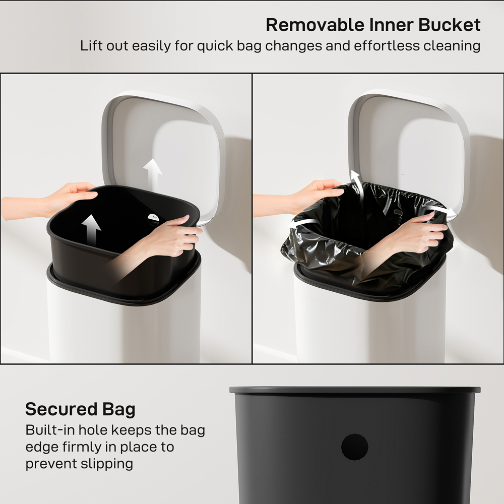 HOMCOM Cream Pedal Bin with Removable Inner Bucket and Soft-Close Lid 30L Image 6