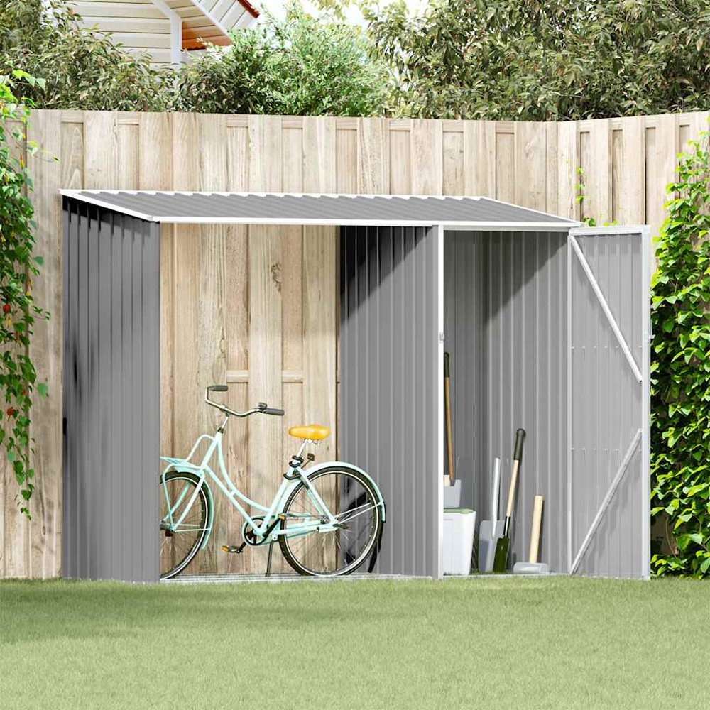 vidaXL 8 x 3.2ft Grey Galvanised Steel Garden Firewood Shed Image 2