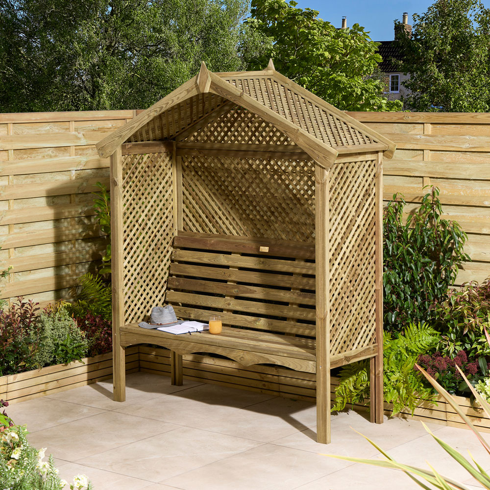 Rowlinson Marrakesh 3 Seater 7 x 6 x 2ft Natural Wooden Arbour Image 7