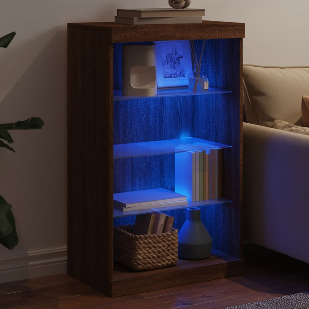 vidaXL 4 Drawer Brown Oak Narrow Sideboard with LED Lights Image 1