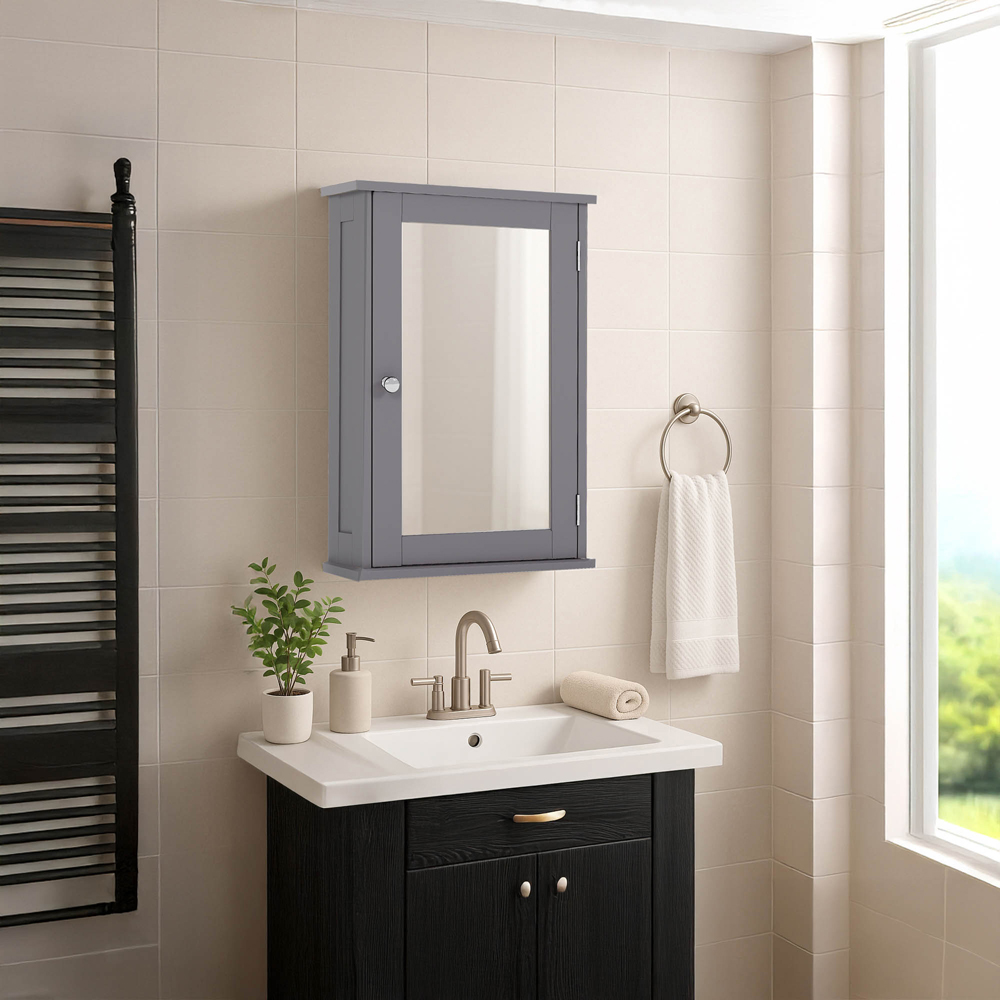 Bath Vida Priano Single Door Grey Mirror Bathroom Cabinet Image 3