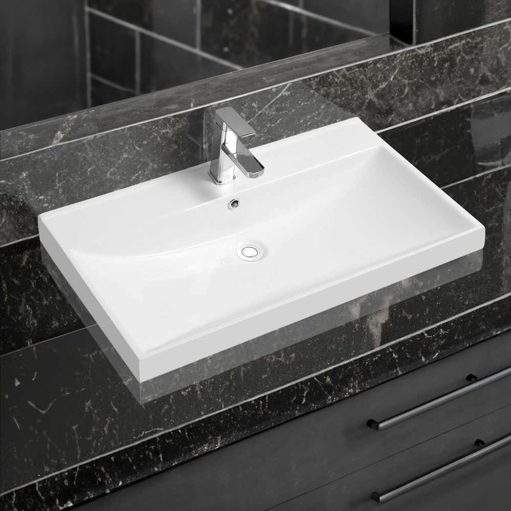 Limoge White Ceramic Thick Edge Inset Basin with Scooped Full Bowl 805mm Image 2