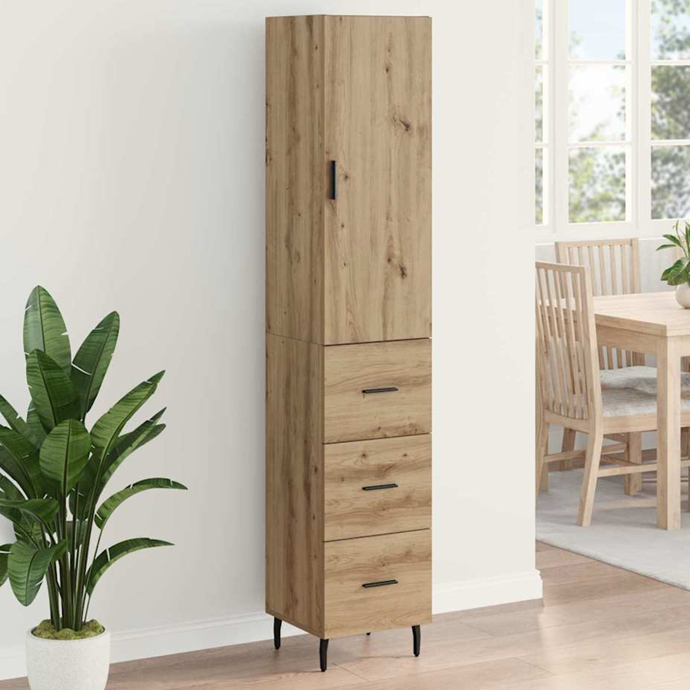 vidaXL Single Door 3 Drawer Artisan Oak Slim Sideboard with Metal Legs Image 1
