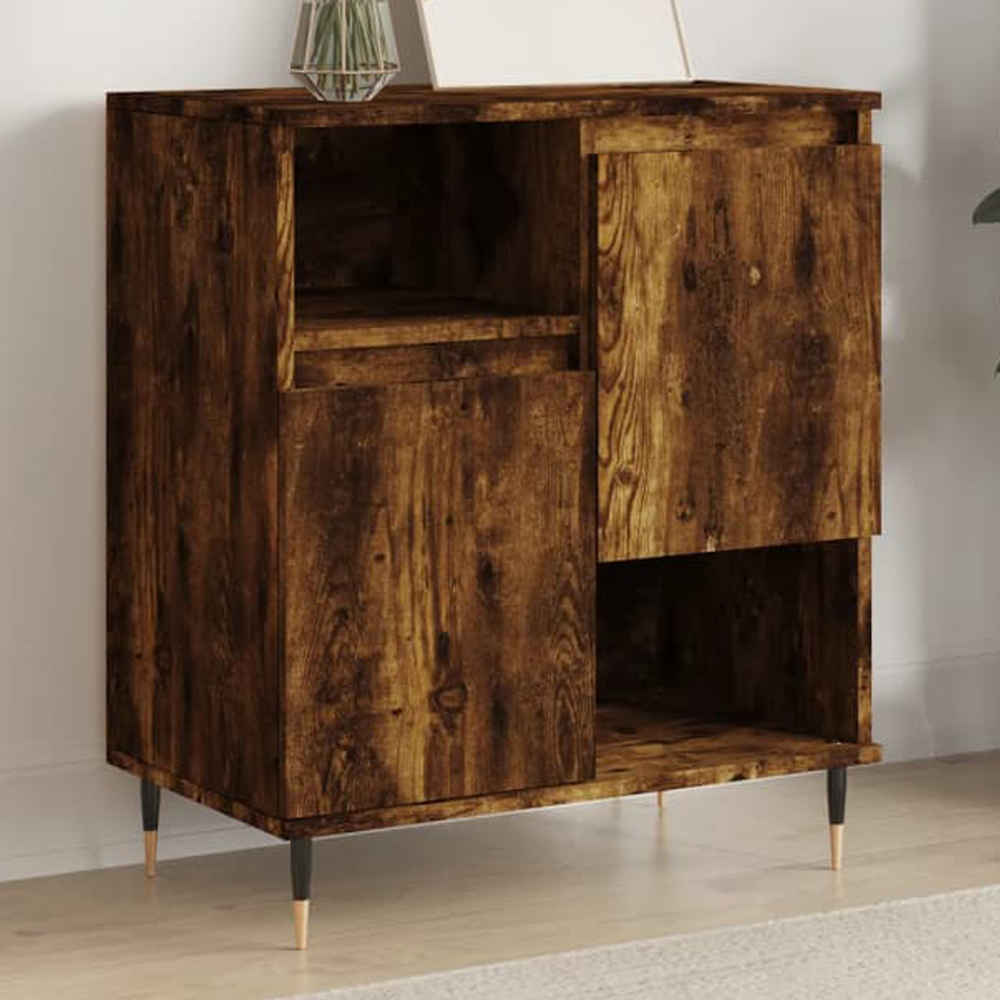 vidaXL 2 Door 2 Shelf Smoked Oak Sideboard Image 1