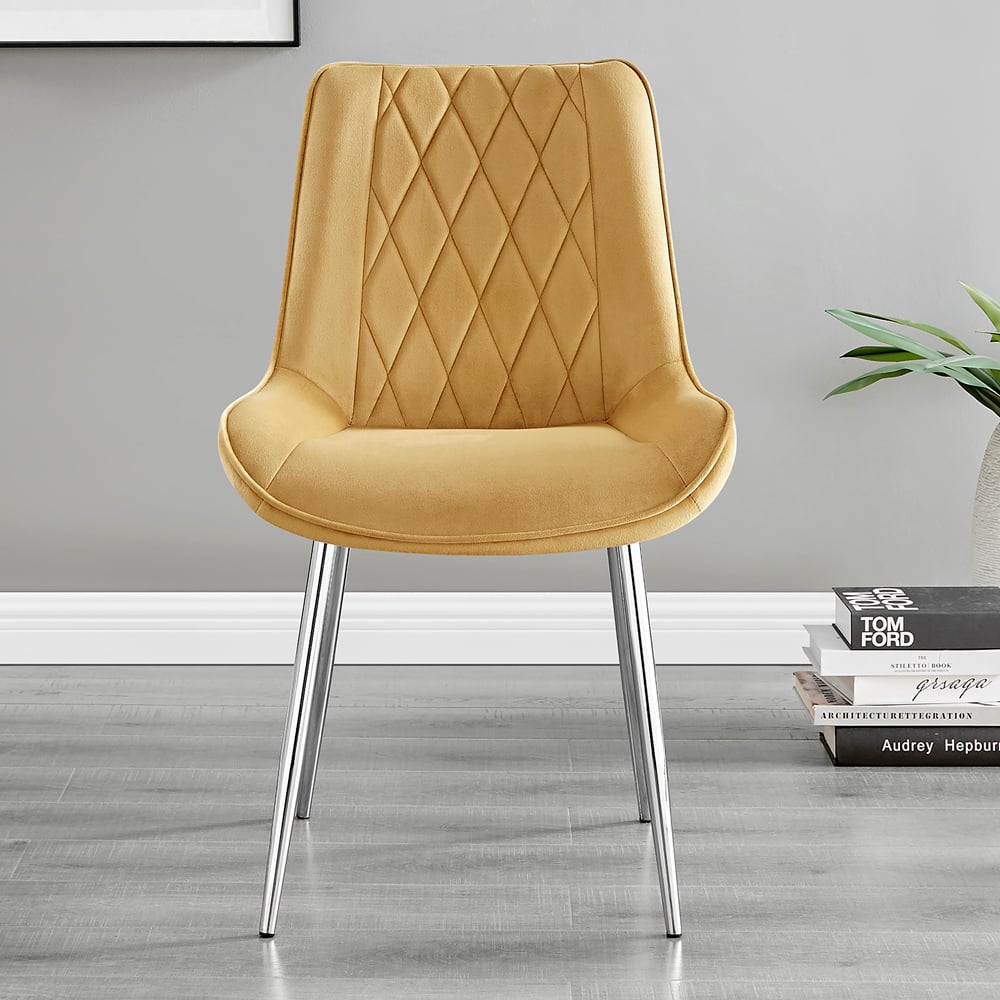 Furniturebox Elissa Cesano Marble Effect 2 Seater Round Dining Set White Mustard and Chrome Image 4