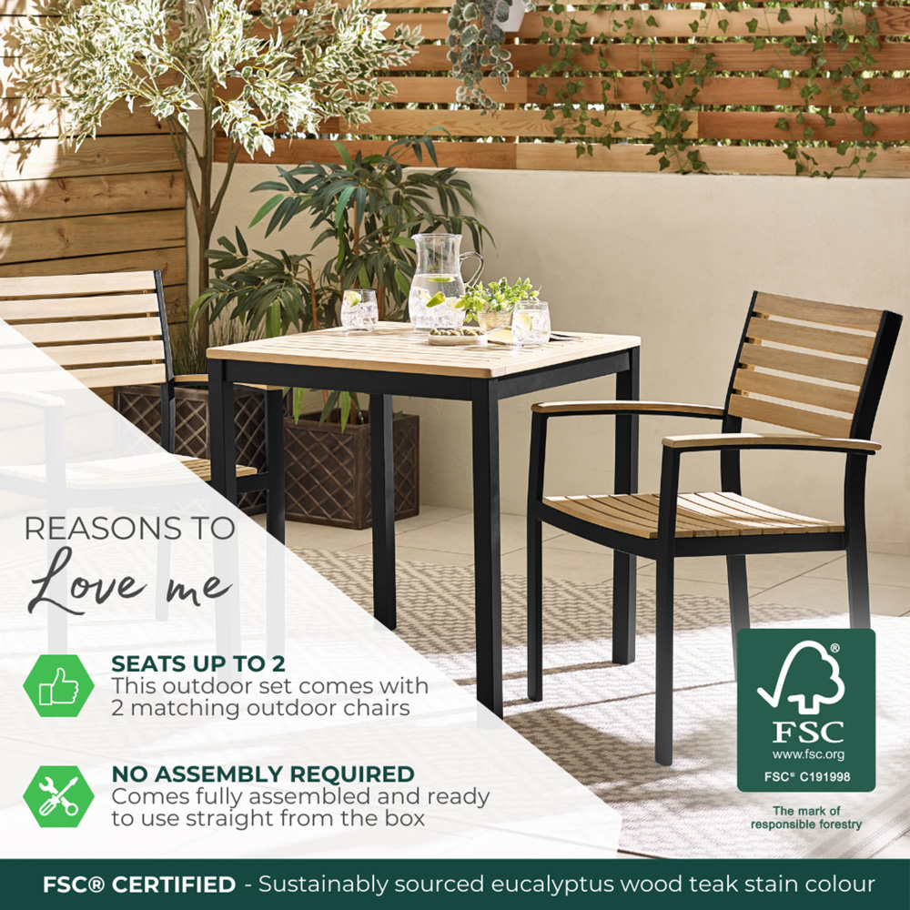 Furniturebox Mallow 2 Seater Wood Outdoor Dining Set Black and Teak Image 7