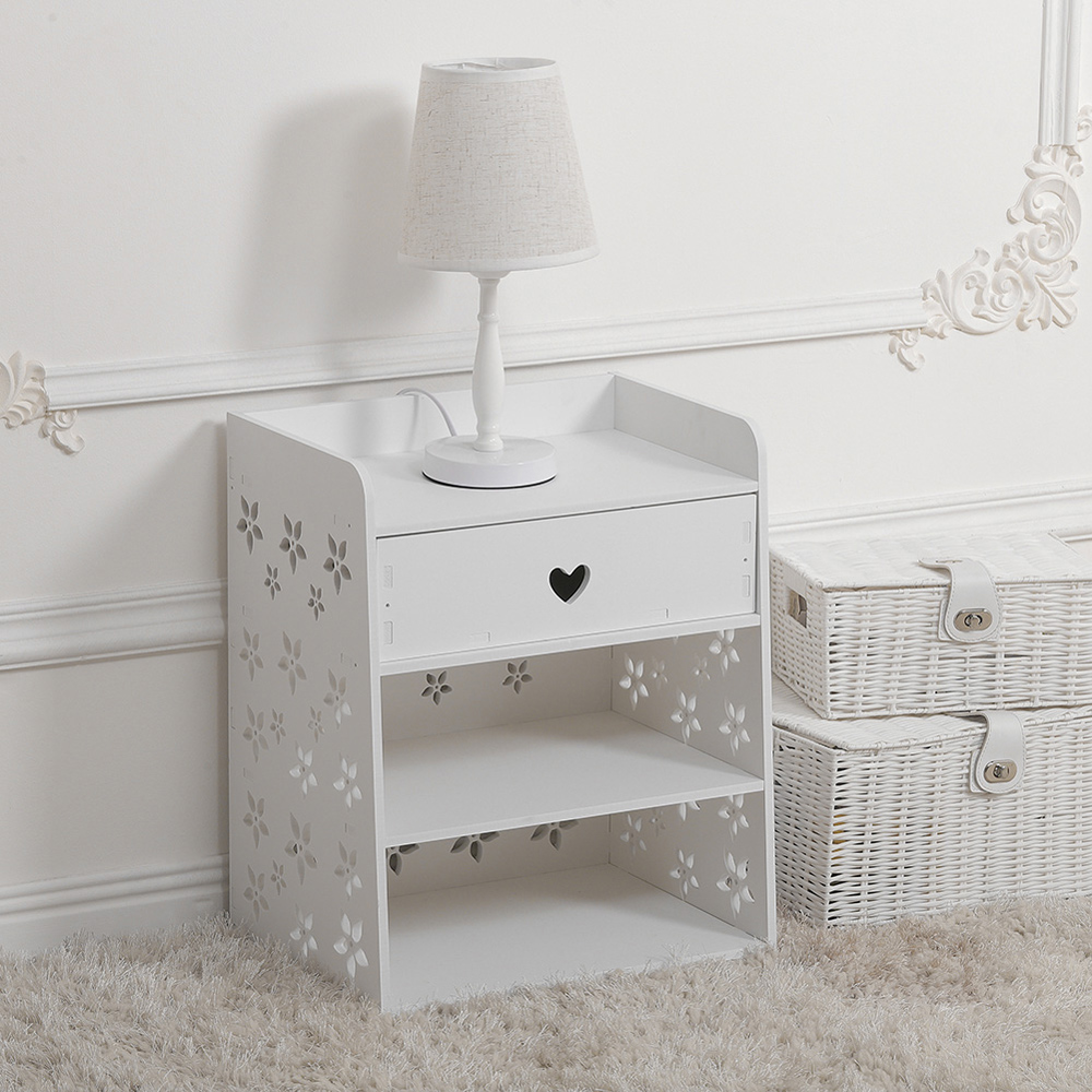 Living and Home Single Drawer White Hollow Carved Pattern Bedside Table Image 4
