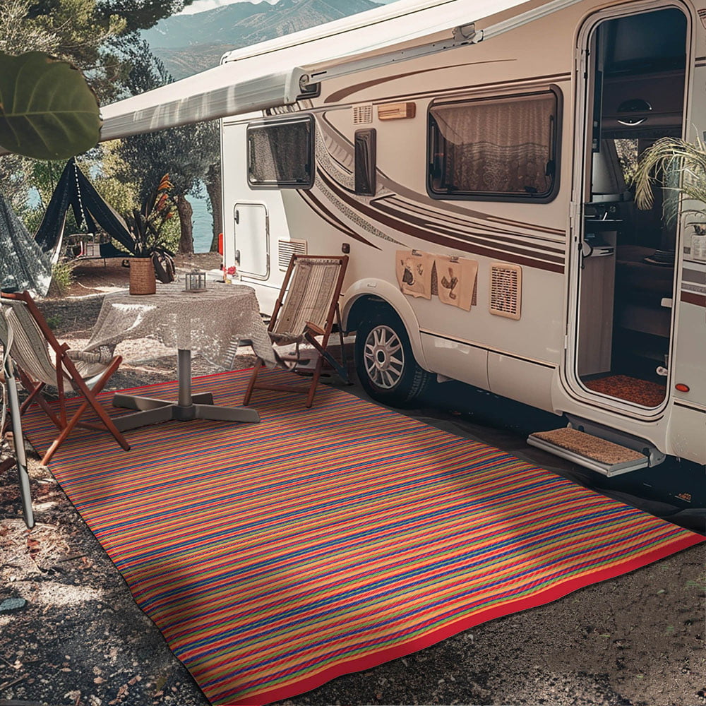 Green Decore Weaver Multi Red Camping and Picnic Rug 270 x 360cm Image 5