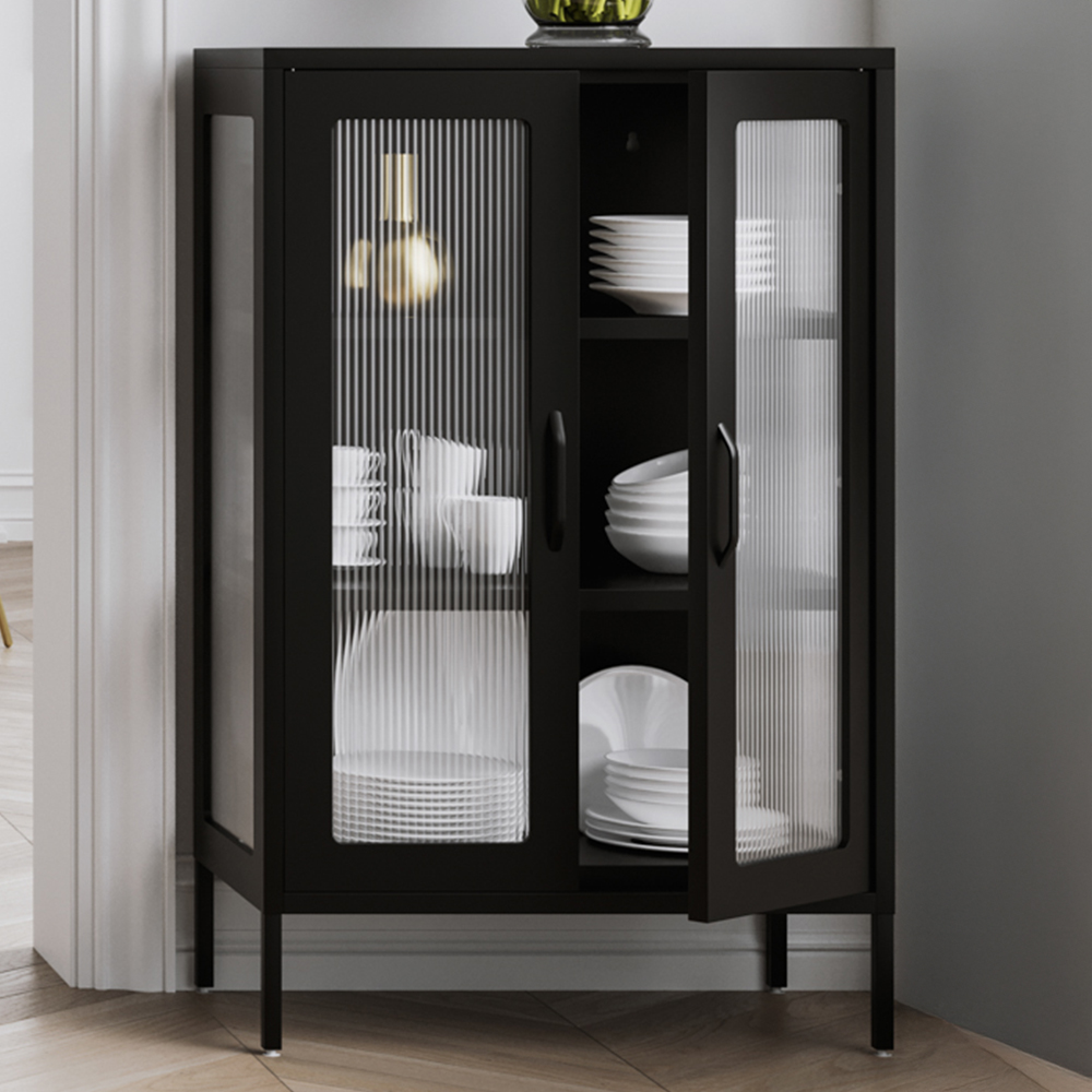 LPD Home Marsh 2 Door Black Glass Display Cabinet Image 1