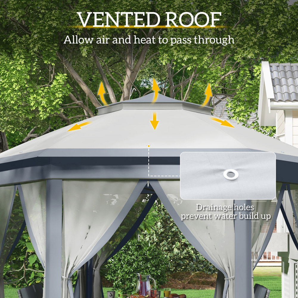 Outsunny 4 x 4m Grey Hexagon Marquee Patio Gazebo with Sides Image 6