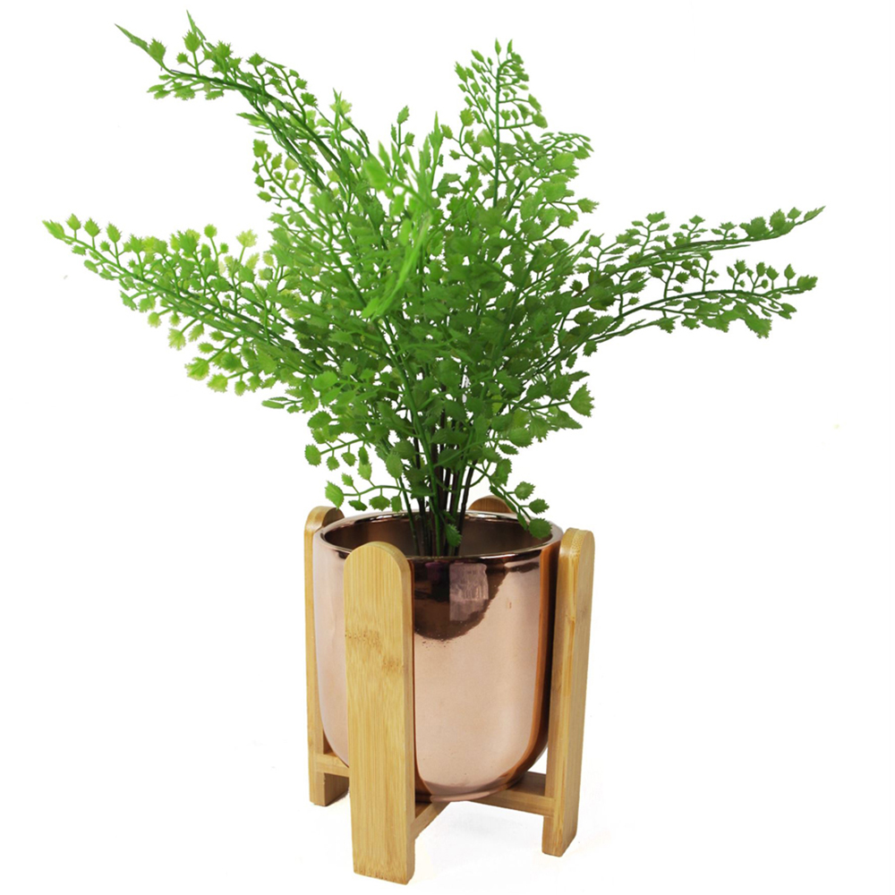 Leaf Ceramic Gold Planter with Bamboo Stand Image 3