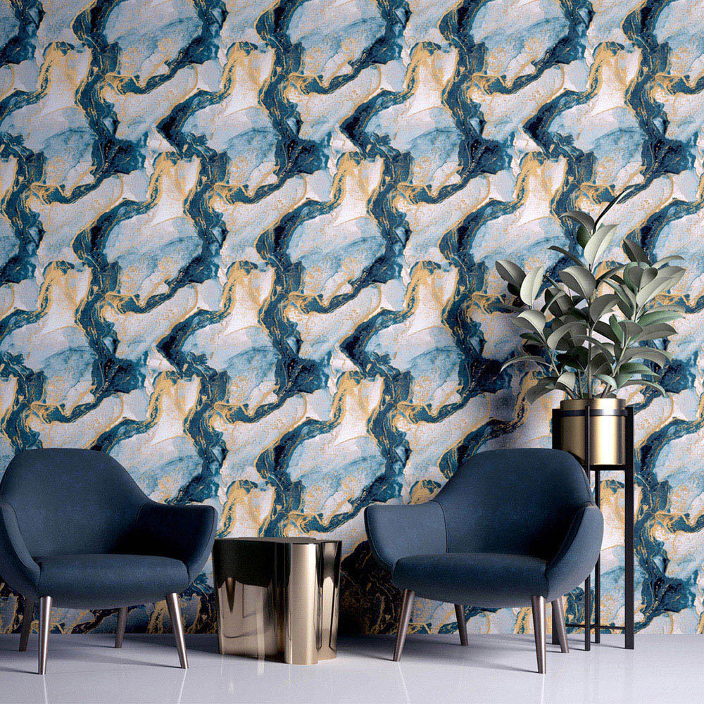 Arthouse Abstract Marble Teal and Gold Wallpaper Image 7