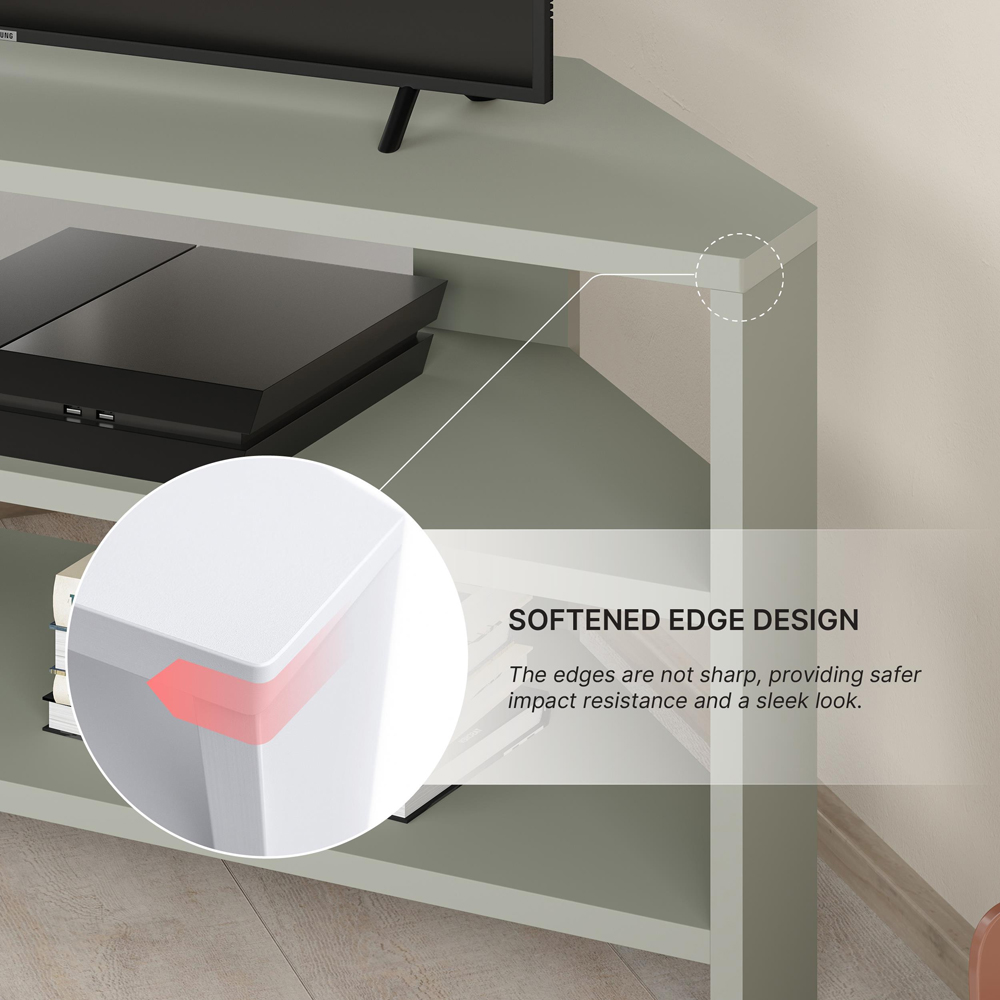 Decortie Thales 2 Shelf Ash Green Corner TV Stand Image 6
