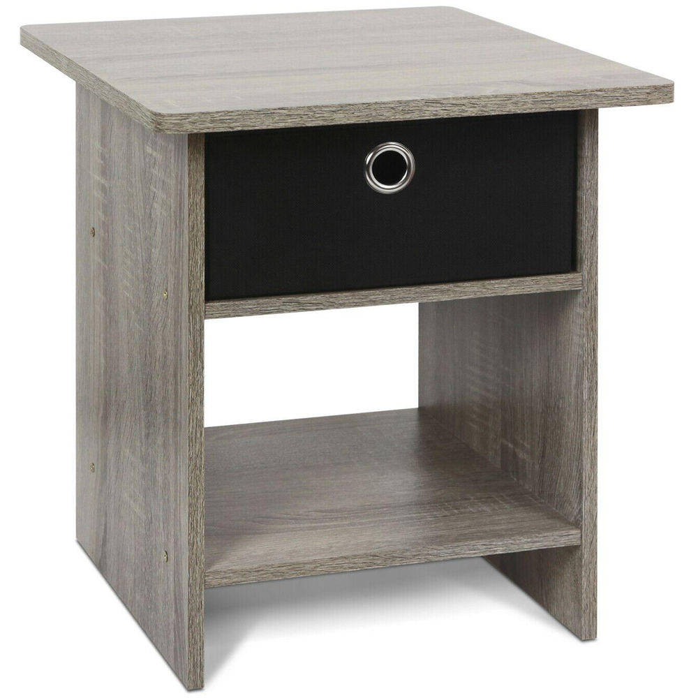 Walplus Dario Single Drawer Single Shelf Grey and Black French Oak End Table Image 2