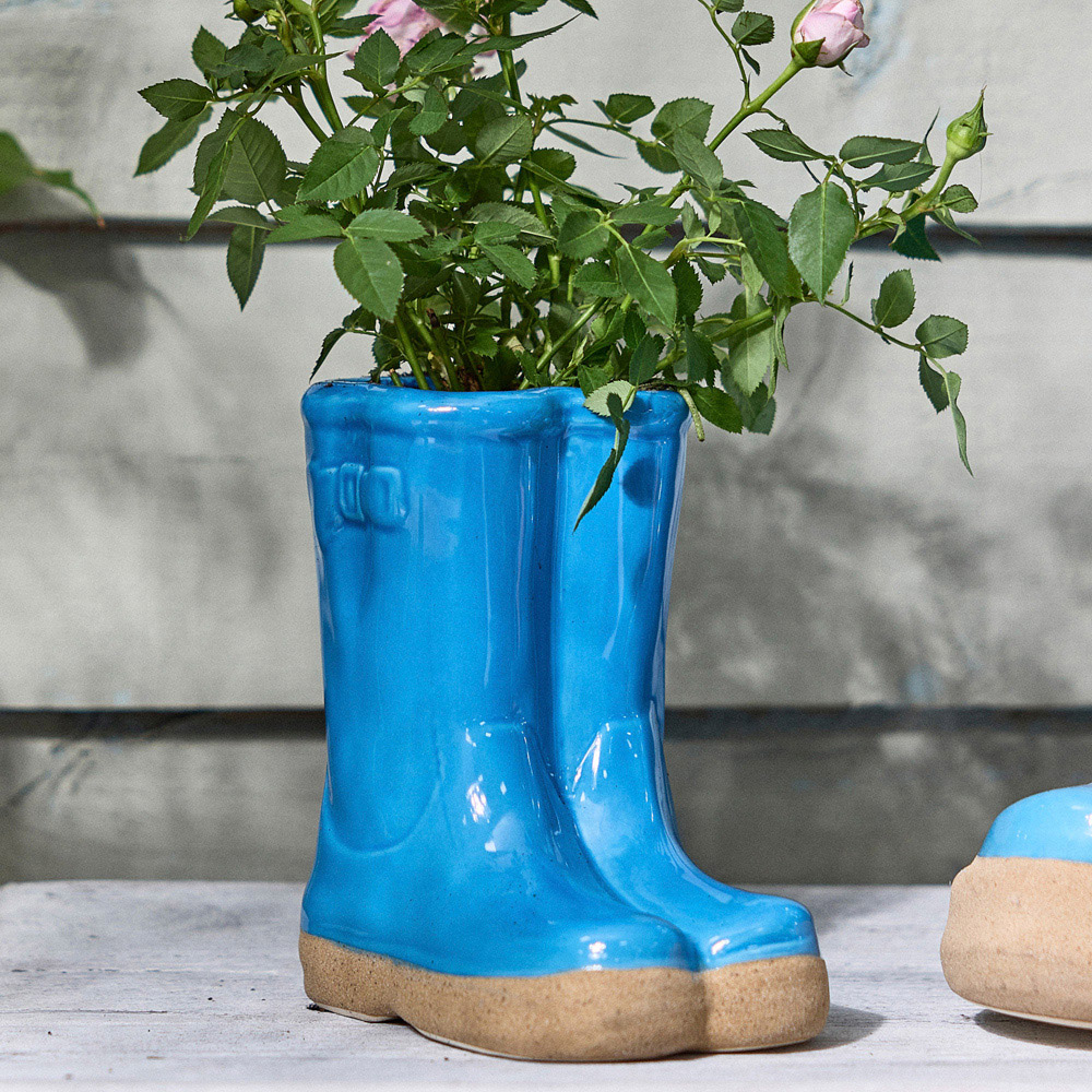 Dibor Bright Blue Double Wellington Planter 17cm Image 3