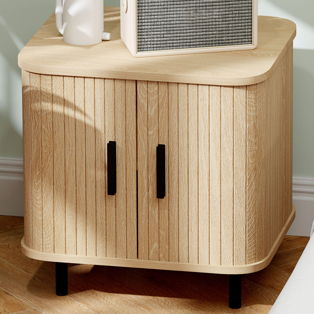 Portland 2 Sliding Door Oak Tone Nightstand Image 1