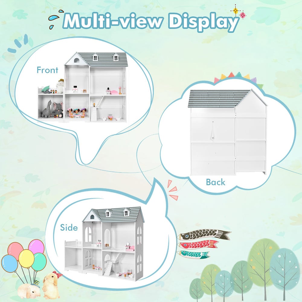 Costway Grey Large Wooden Dolls House Image 5