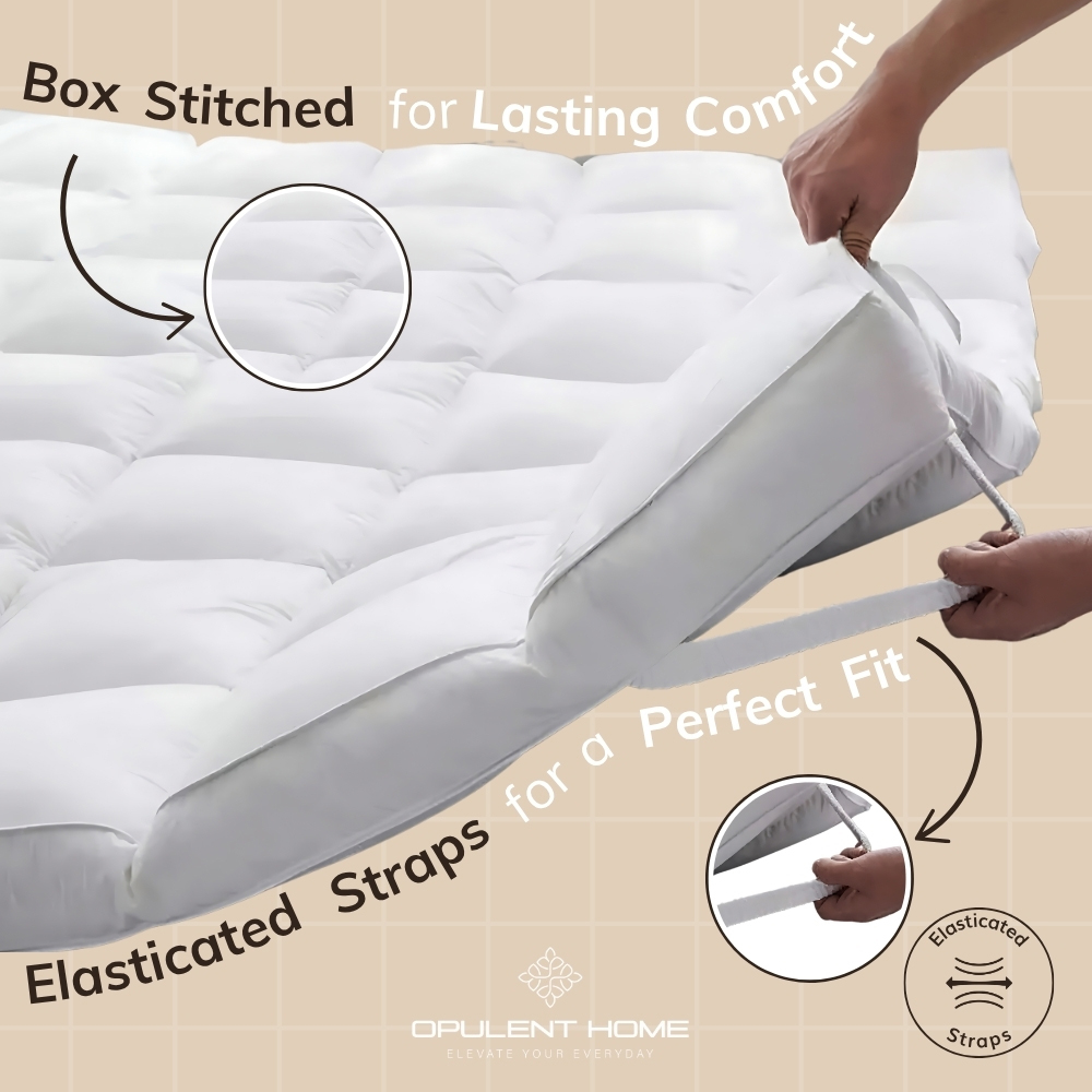 Opulent Home Small Double White Duck Feather Mattress Topper with Down-Proof Cotton Cover 5 inch Image 7