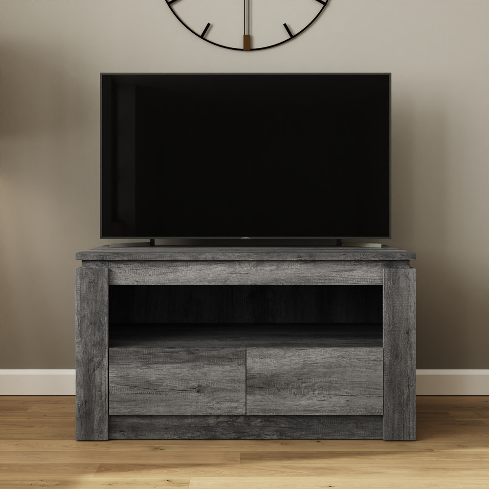 GFW Canyon 2 Drawer Single Open Shelf Charcoal Grey TV Unit Image 8