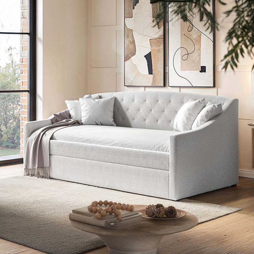 Flair Aurora Cream Boucle Daybed with Trundle Image 7