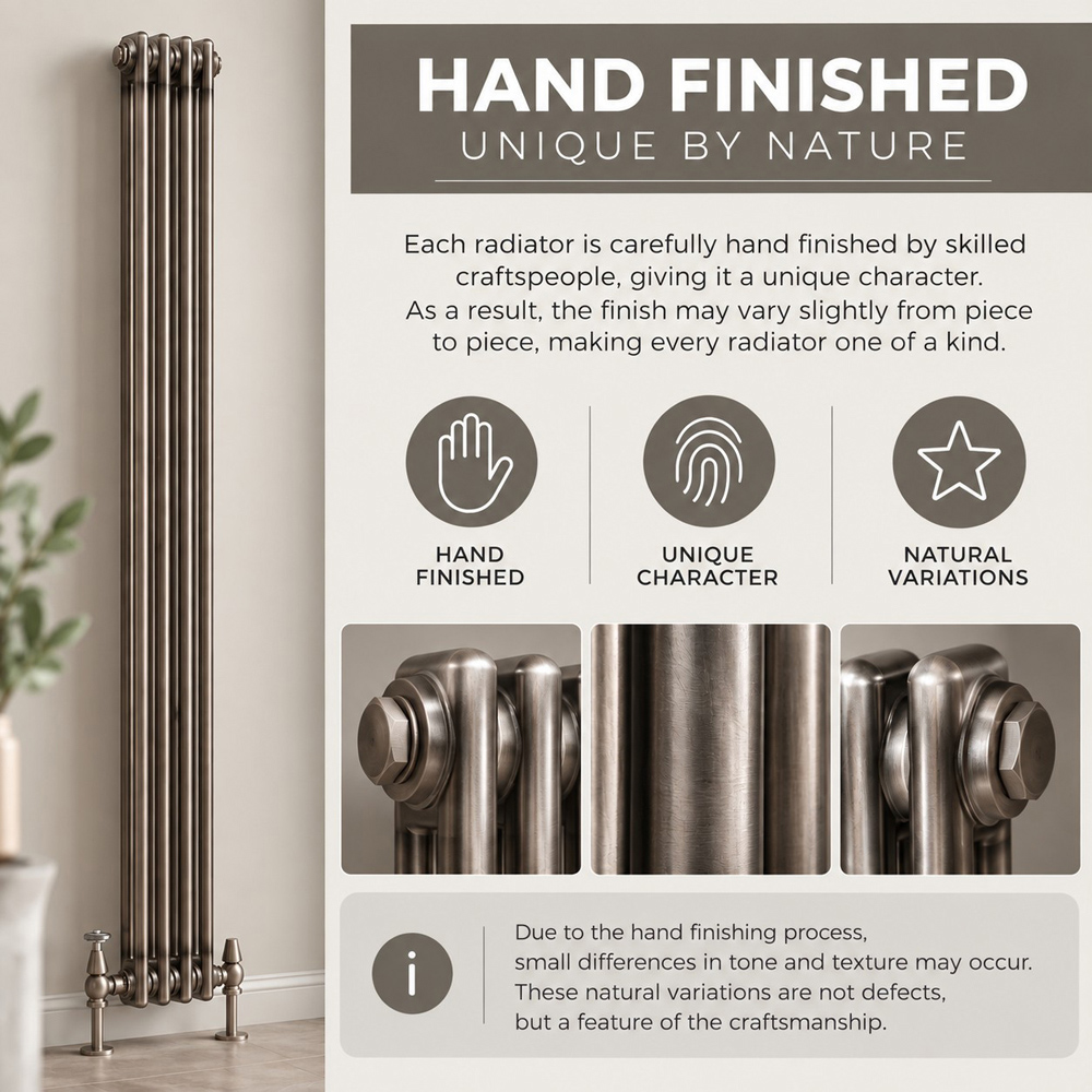 Go Bathrooms Clarence Raw Metal 3 Column Radiator 300 x 785mm Image 3