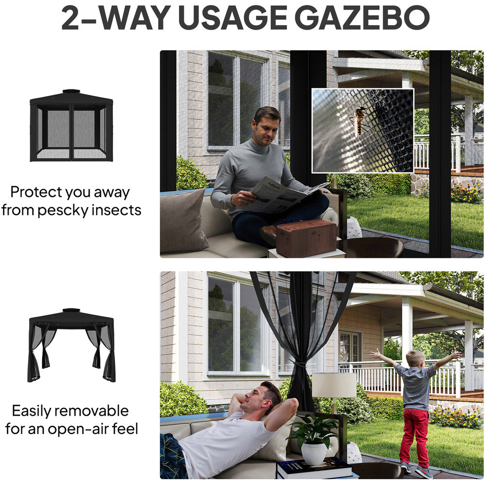 Outsunny 3 x 3m Black 2-Tier Roof Metal Garden Gazebo Image 4