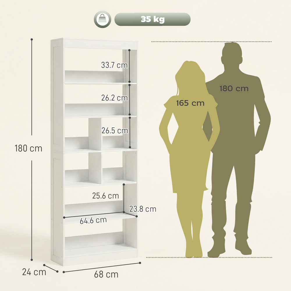 HOMCOM 6-Tier White Anti-Tipping Bookcase Image 8