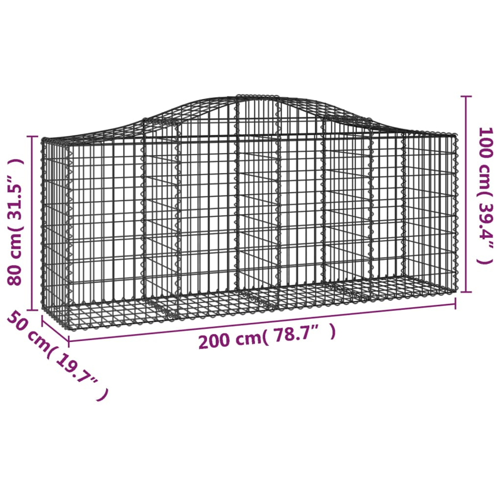 vidaXL Silver Galvanised Iron Arched Gabion Basket 200 x 50 x 80/100cm 5 Pack Image 5