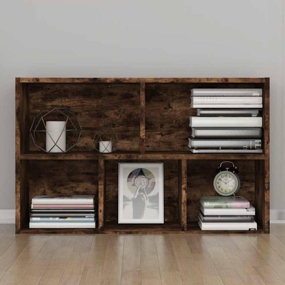 vidaXL 5 Shelf Smoked Oak Bookcase Image 1