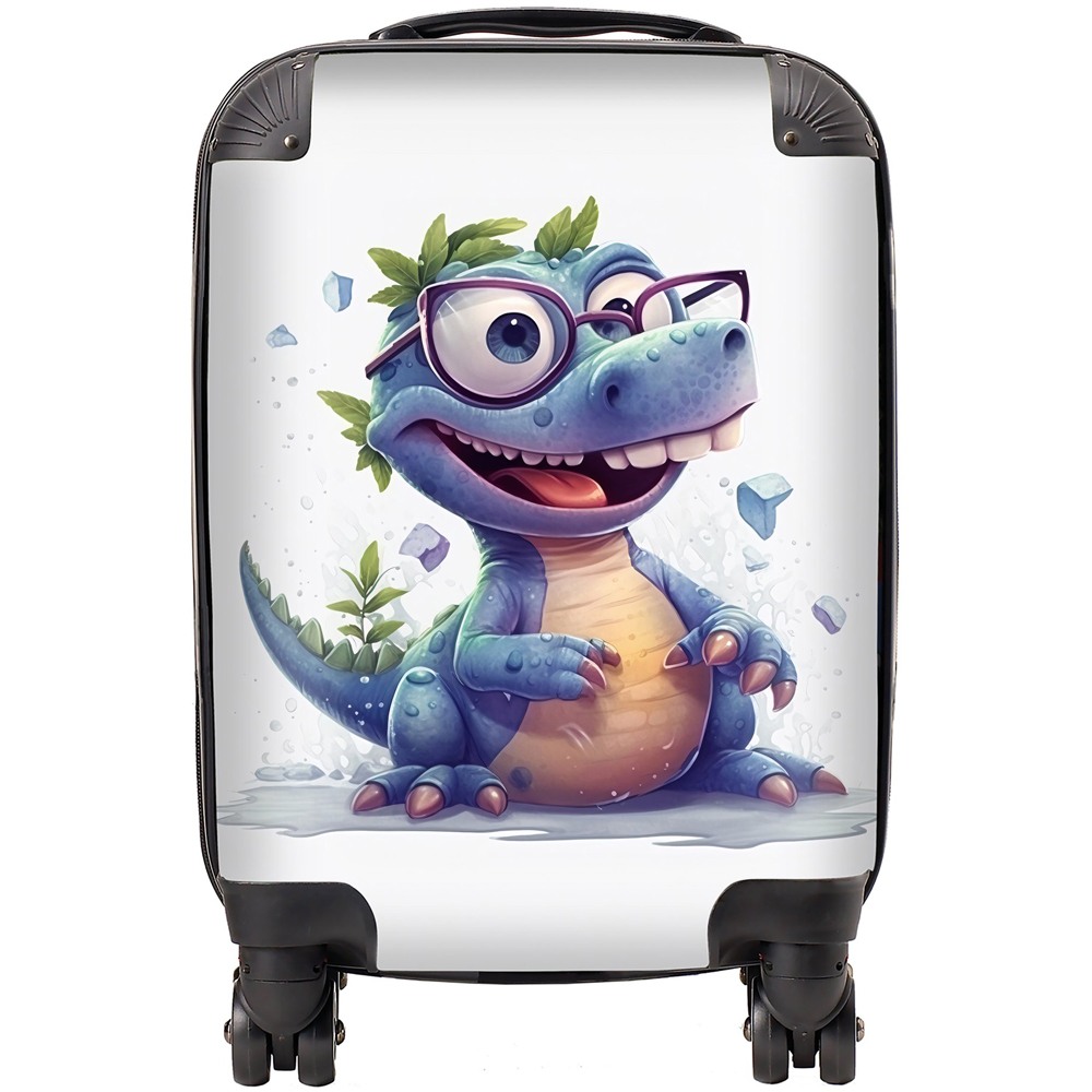 Warren Reed Designer Mini Cabin Happy Dinosaur with Glasses Suitcase Image 1