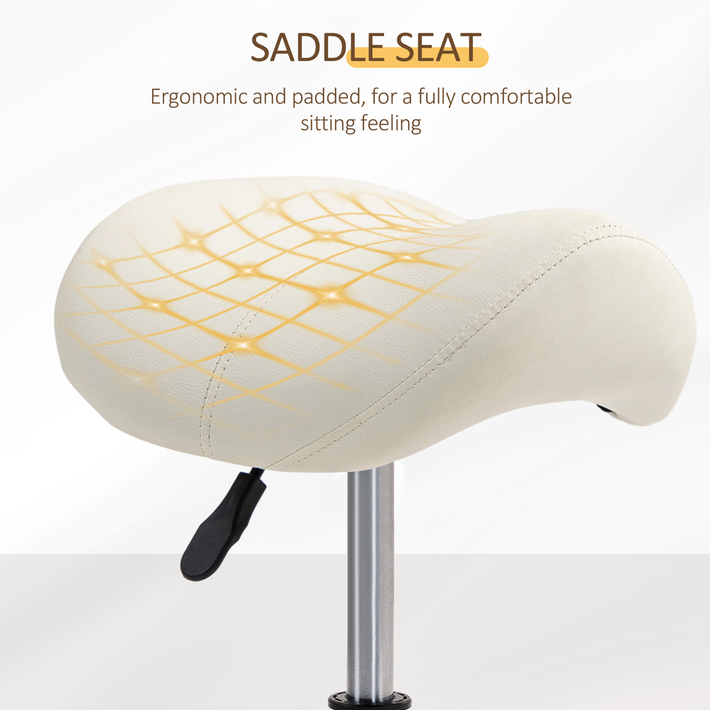 Portland White Adjustable Rolling Salon Saddle Stool Image 6