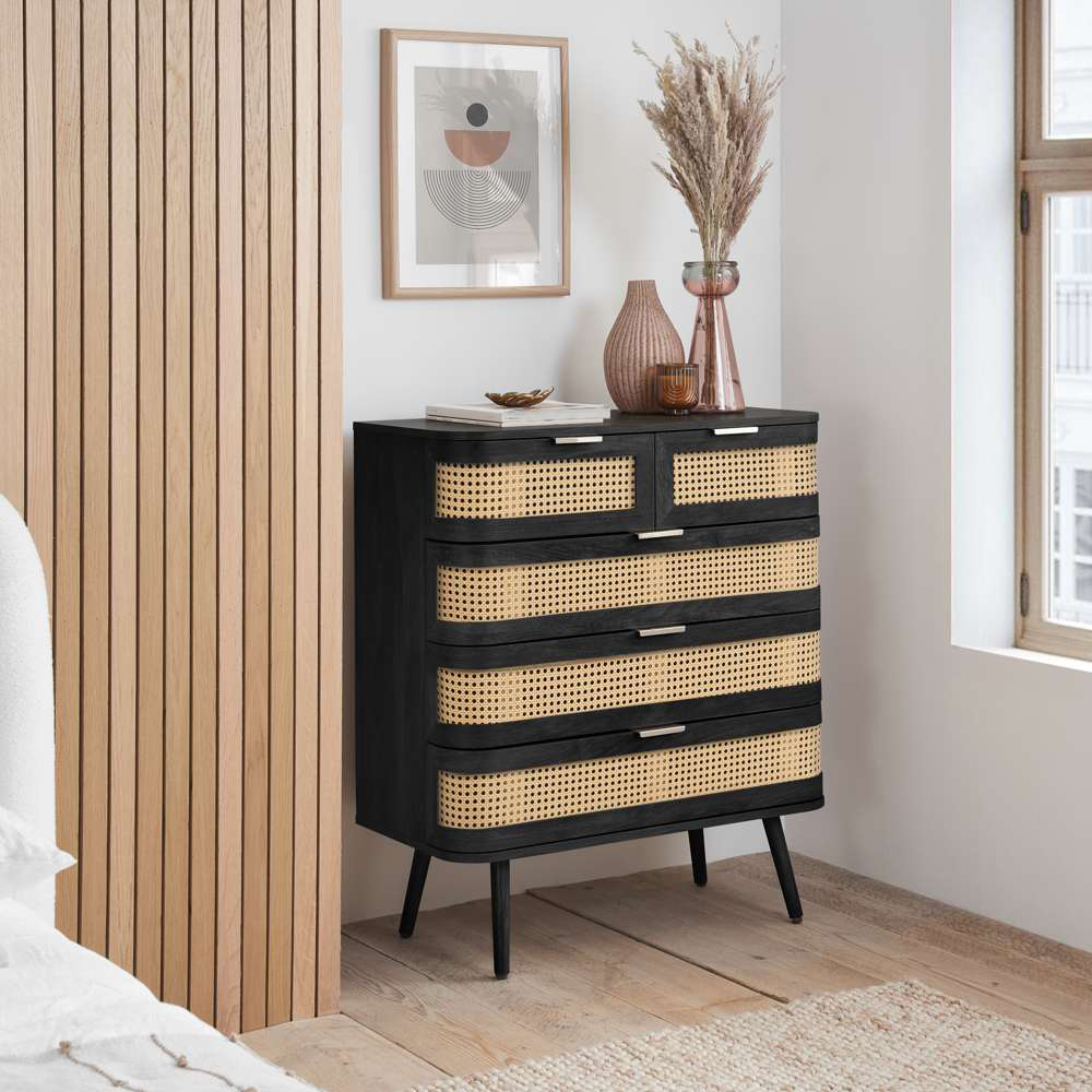 Birlea Noah 5 Drawer Black Rattan Storage Chest Image 8