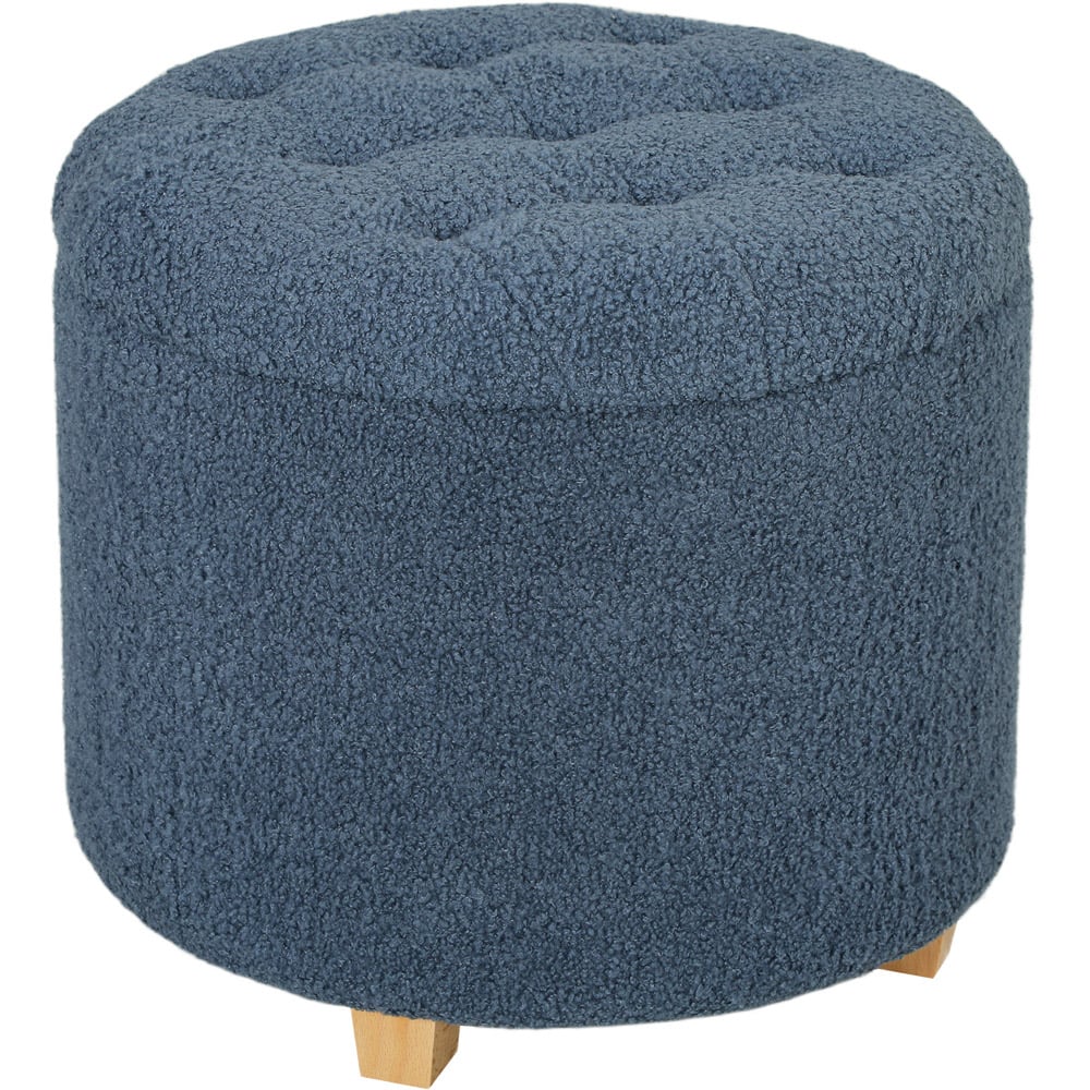 HOMCOM Blue Teddy Fleece Round Ottoman Footstool Image 2