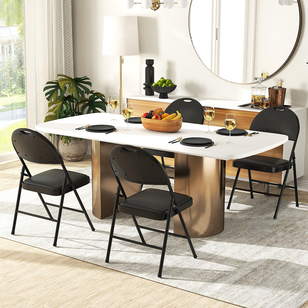 Costway Set of 2 Black Folding Chairs Padded Chairs with Carry Handle Image 4