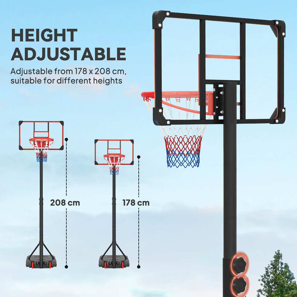 SPORTNOW Red Height Adjustable Basketball Hoop Stand with Wheels 180-210cm Image 8