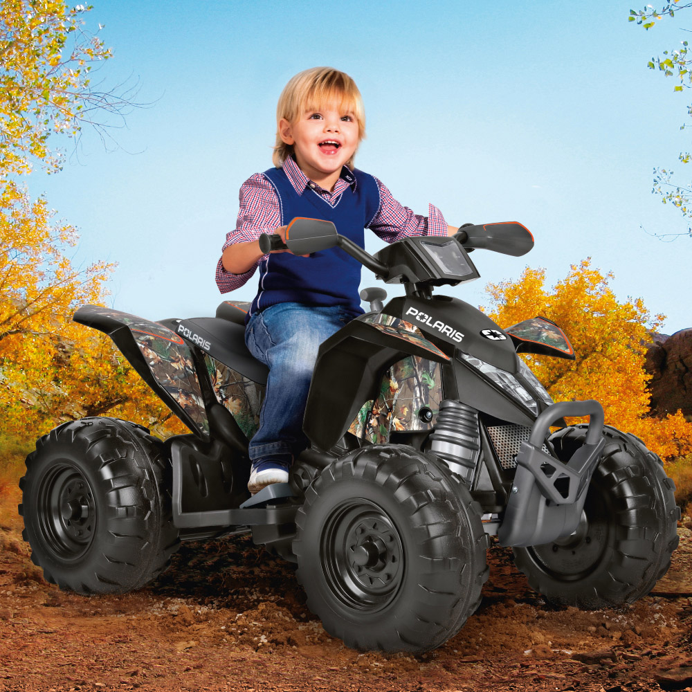 PEG Polaris Outlaw Kids Electric Ride-On Quad Bike with Lights and Sounds Camo 12V Image 2