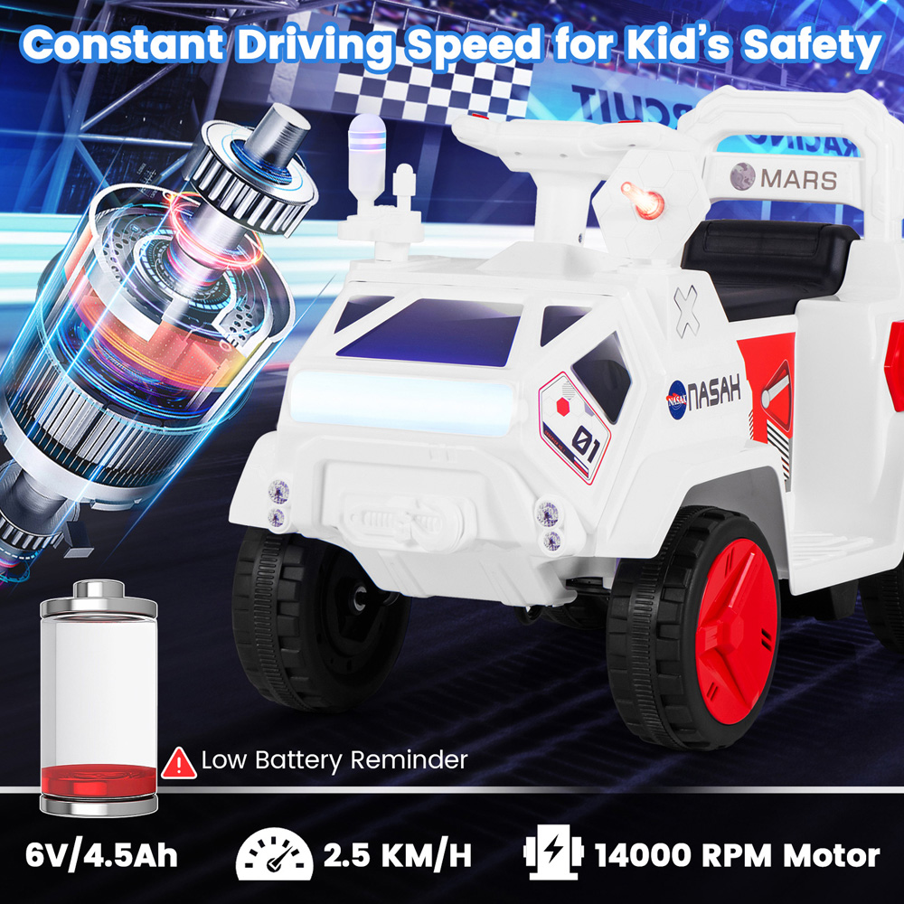 Costway Kids White and Red Ride On Car with Music with Radar and Alarm Button 6V Image 6