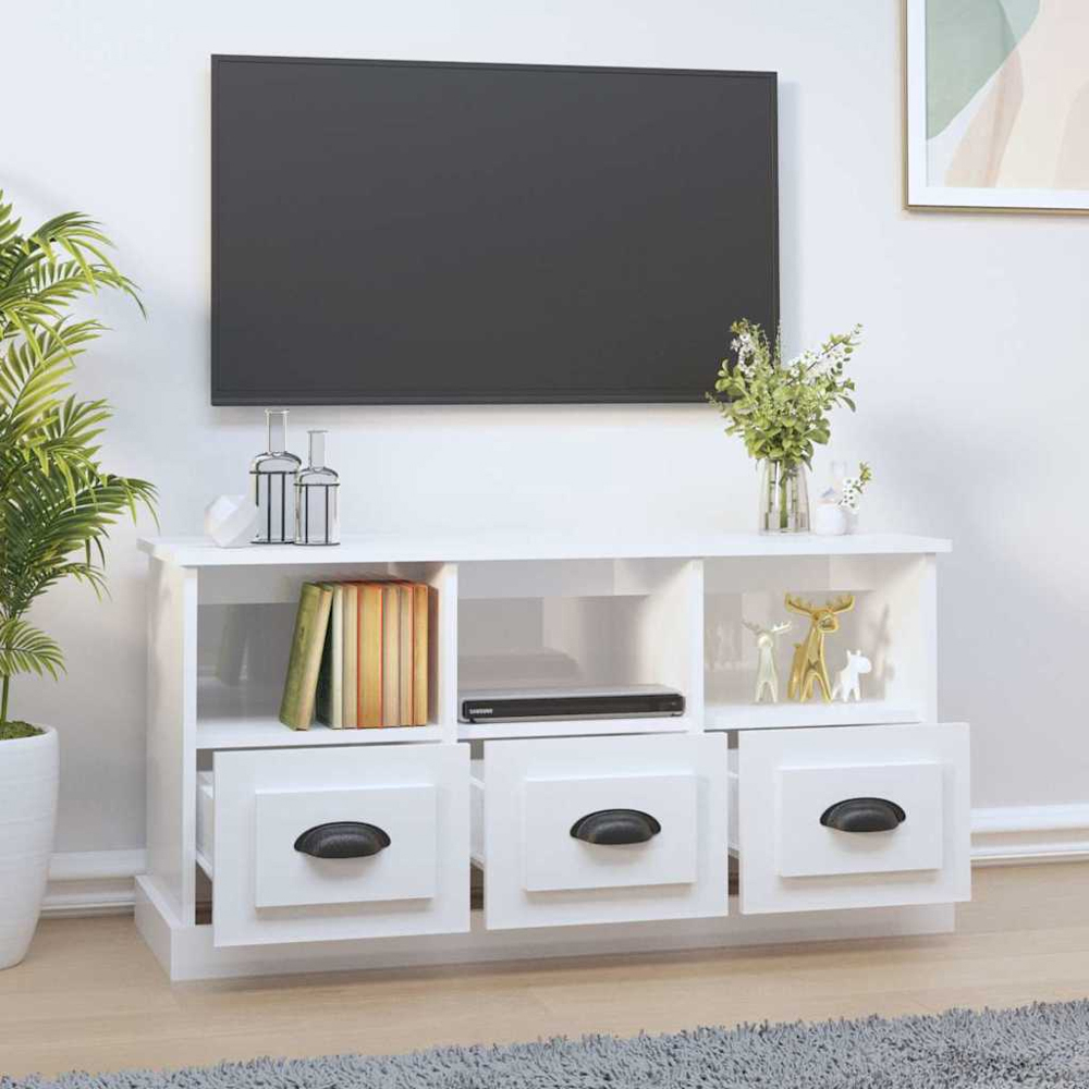 vidaXL 3 Drawer 3 Shelf High Gloss White TV Cabinet Image 8