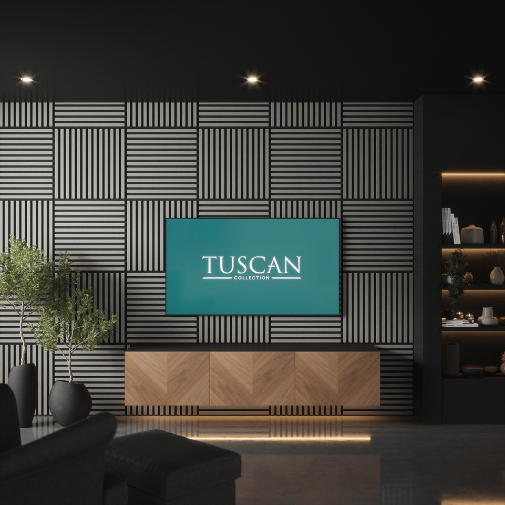 Tuscan Misty Grey PVC Wrapped Acoustic Wall Tile 55.3 x 55.3cm 4 Pack Image 9