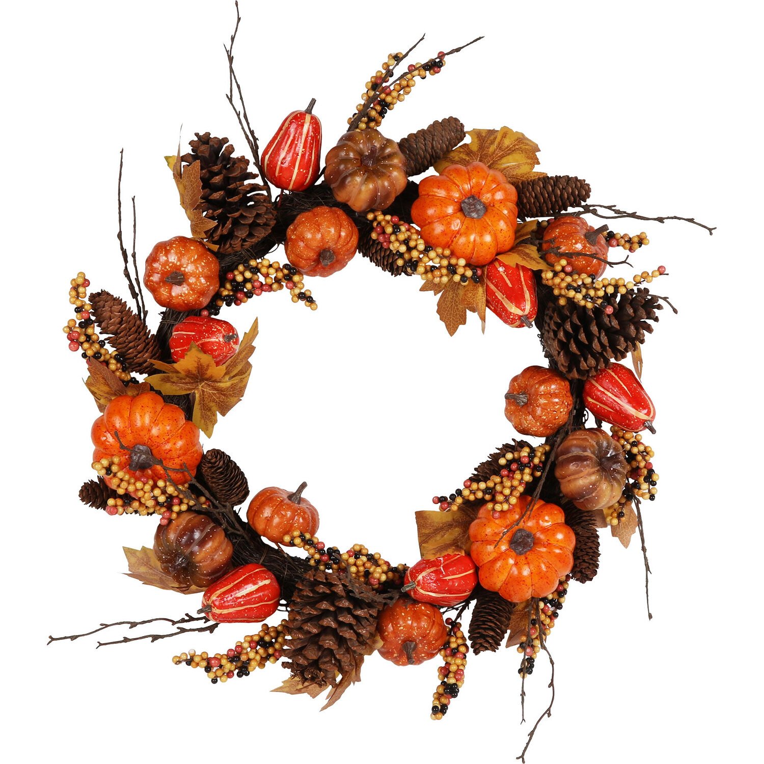 Autumnal Harvest Faux Pinecone Wreath - Orange Image 1