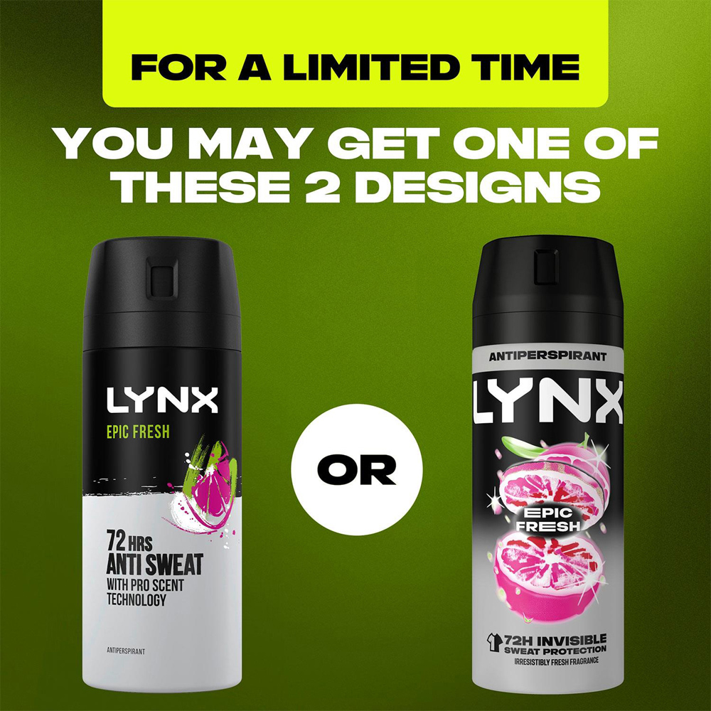 Lynx Epic Fresh Antiperspirant Deodorant Spray 150ml 3 Pack Image 7