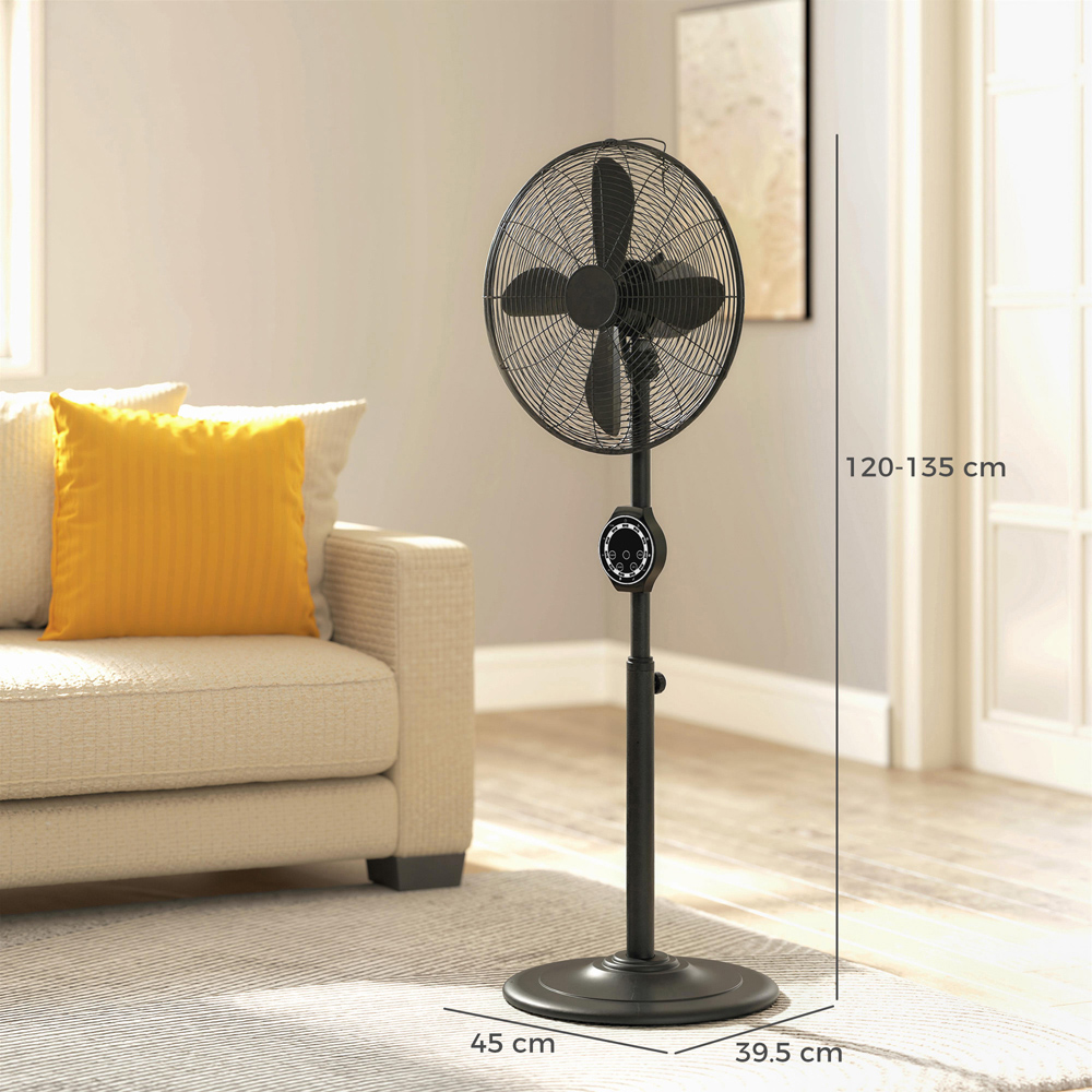 HOMCOM Black Oscillating Height Adjustable Pedestal Fan with Timer 53 ...