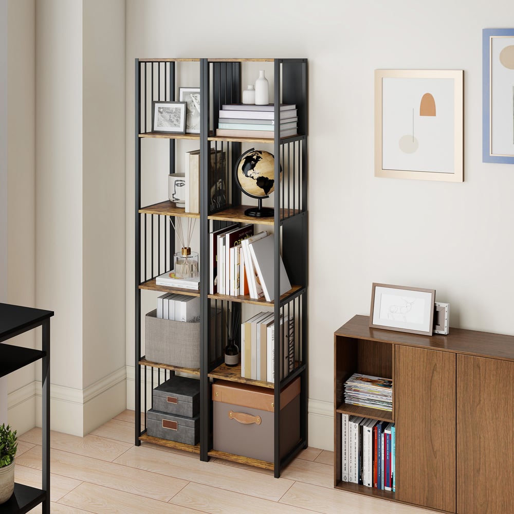 HOMCOM 5 Shelf Rustic Brown Freestanding Bookshelf Image 8